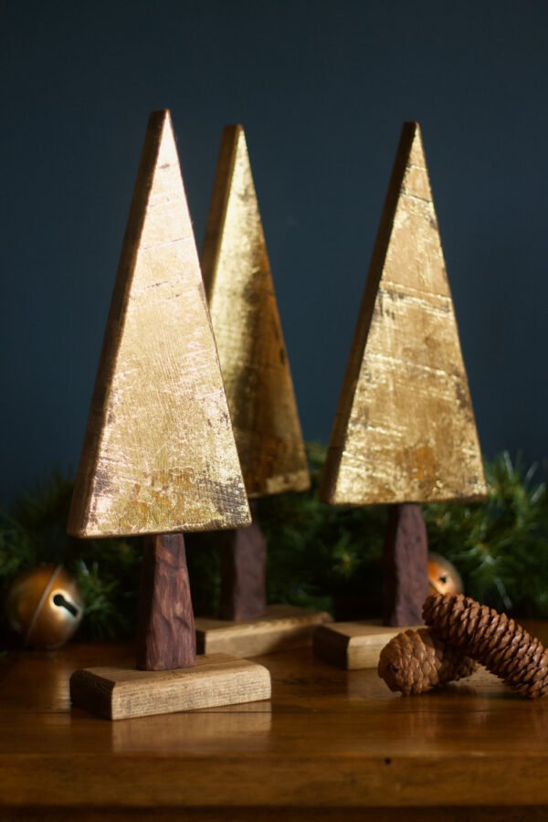 A Set of 3 Gold Tree Christmas Ornaments