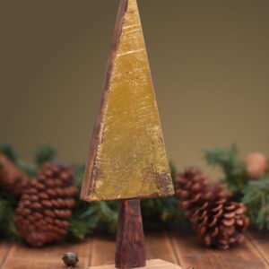 A wooden tree ornament with gold leaf finish.