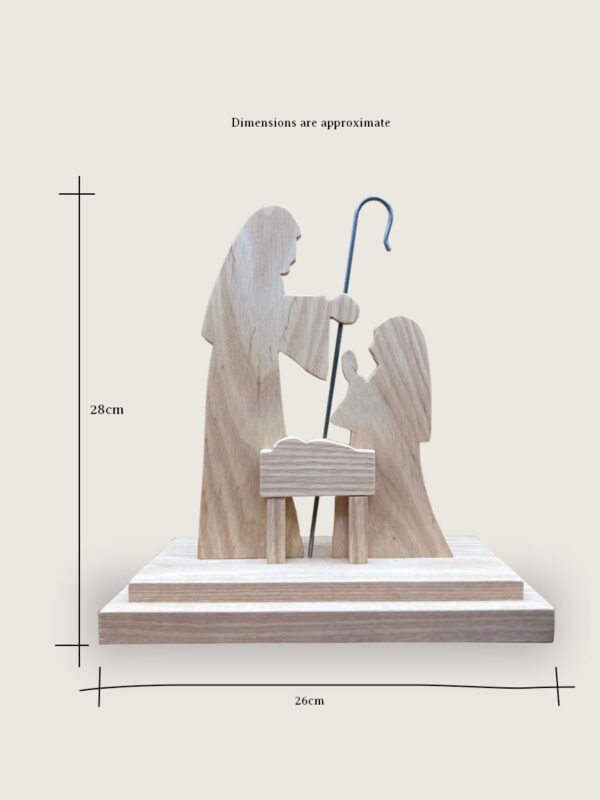 A nativity scene with product dimensions