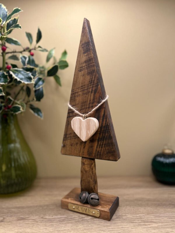 A love themed Christmas tree ornament made from wood