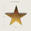 A wooden recycled star showing product dimensions