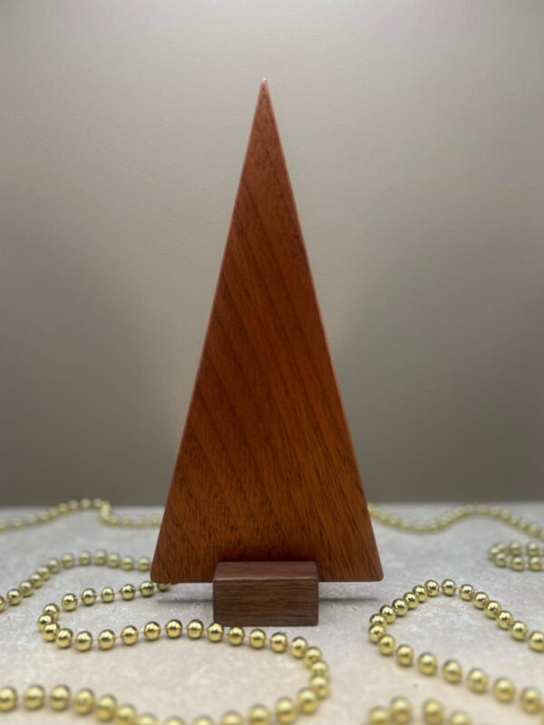 A contemporary tree ornament made from Sapele.