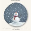 A hand-painted snowman on a wooden slab with product dimensions