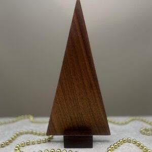 A contemporary tree ornament made from walnut.