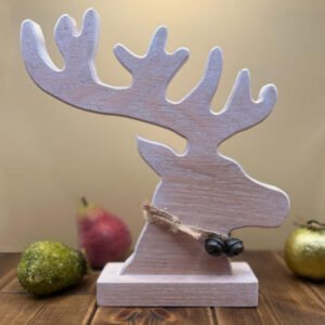 A Reindeer decoration featuring head and antler is a Limed Oak finish.